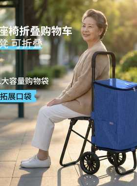 买菜小拉车可坐人老人轻便买菜车手拉车推车折叠家用购物车行李车