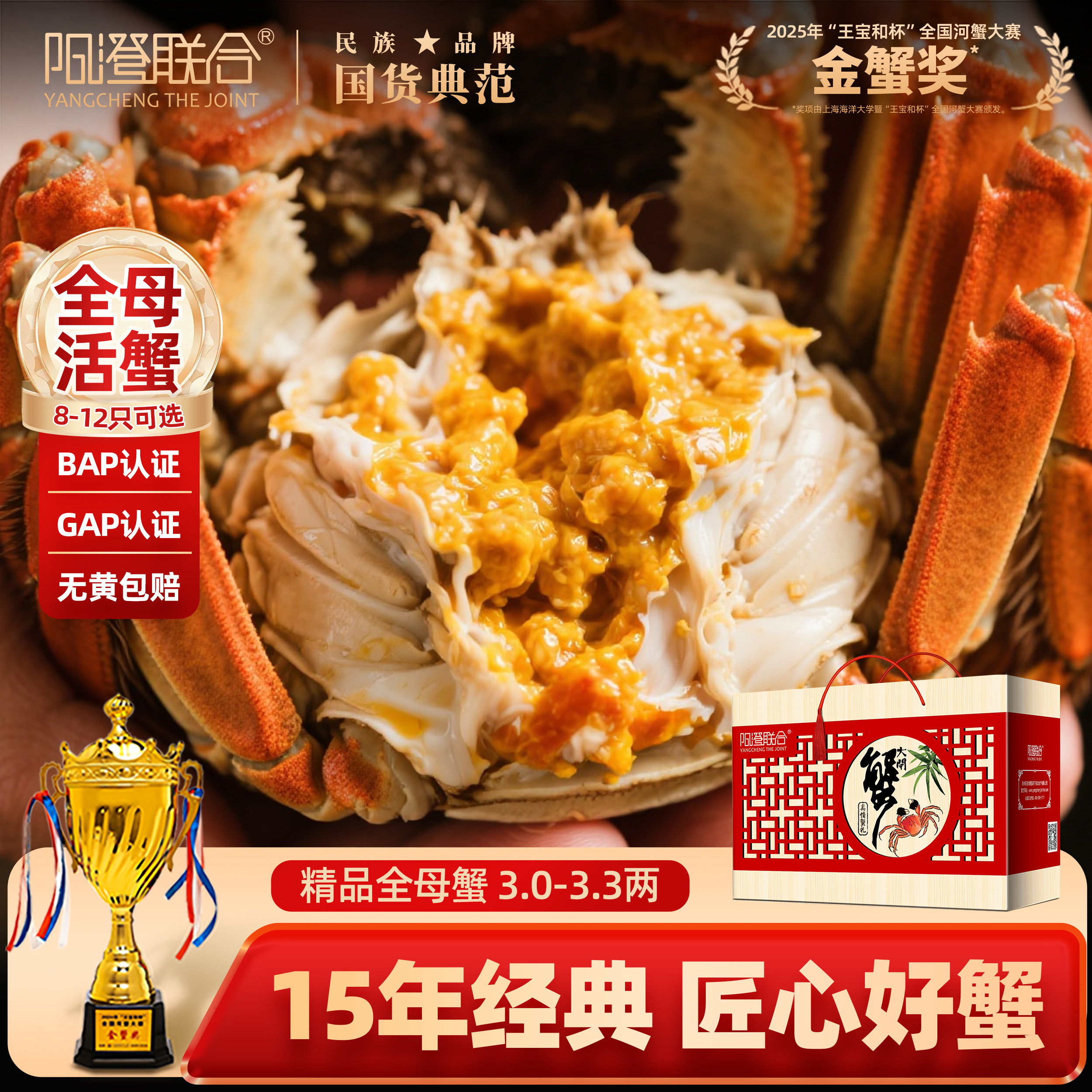 精品活蟹阳澄联合鲜活大闸蟹湖鲜全母蟹12只螃蟹海鲜礼盒源头河蟹