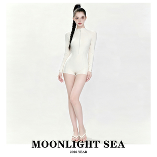 MOONLIGHTSEA高级感简约高领长袖连体泳衣女拉链紧身辣妹风浮潜衣