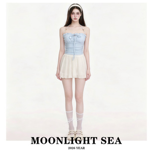 MOONLIGHTSEA新款法式甜辣风挂脖吊带遮肚显瘦花苞裙分体游泳衣女