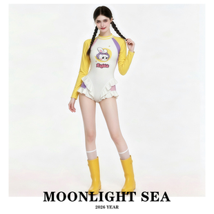 MOONLIGHTSEA新款可爱风卡通印花长袖防晒连体遮肚显瘦游泳衣女