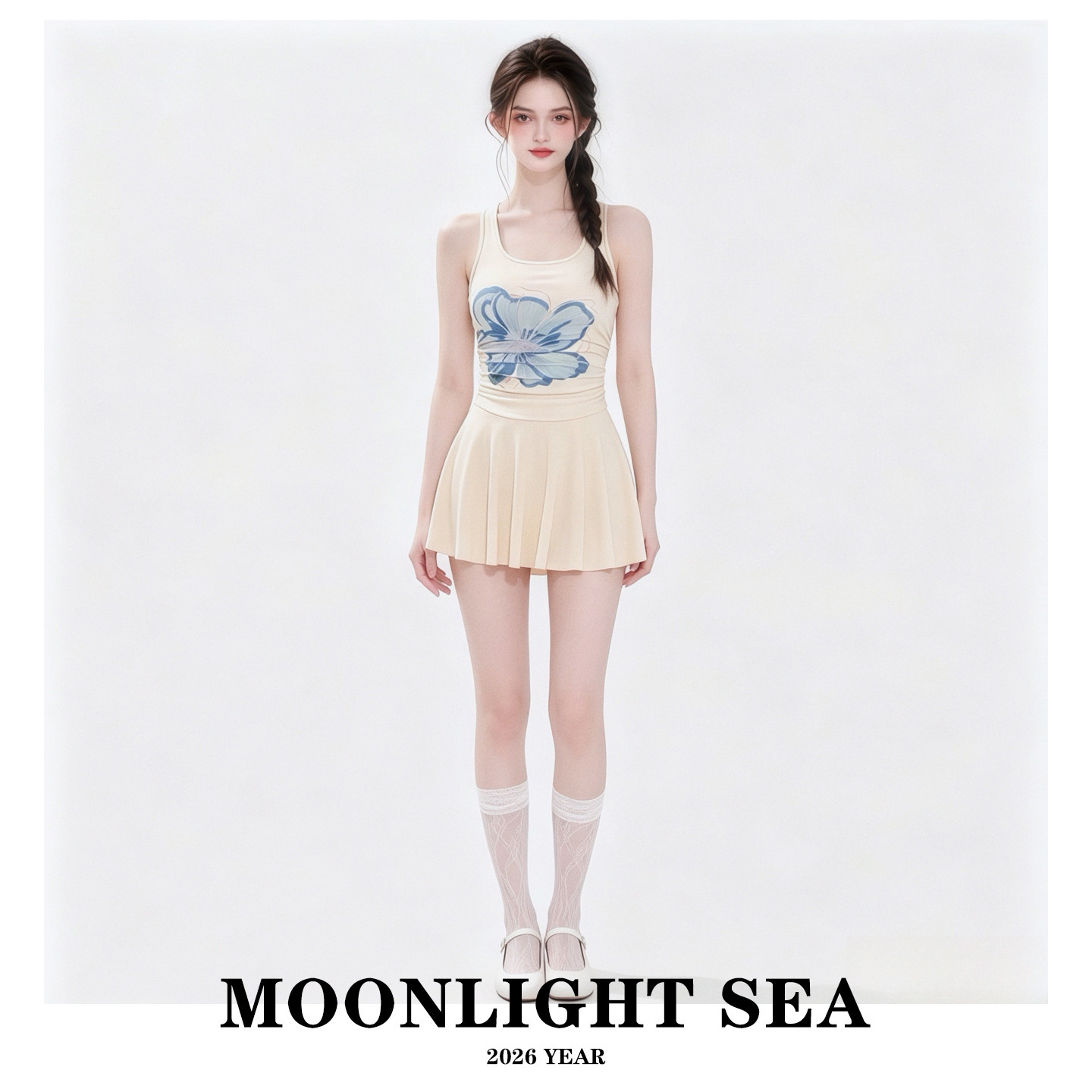 MOONLIGHT SEA泳衣女新款连体裙式保守显瘦少女学生小胸温泉度假