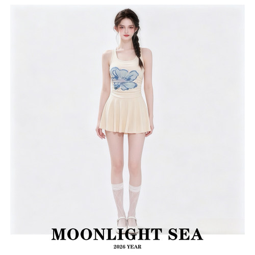 MOONLIGHT SEA泳衣女新款连体裙式保守显瘦少女学生小胸温泉度假