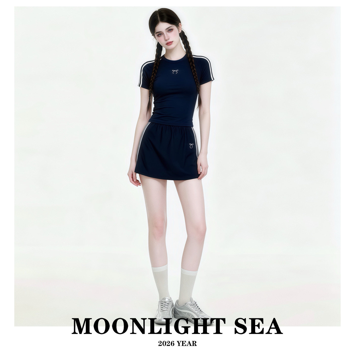 MOONLIGHTSEA高级感简约分体泳衣女裙式保守遮肚显瘦少女运动泳装