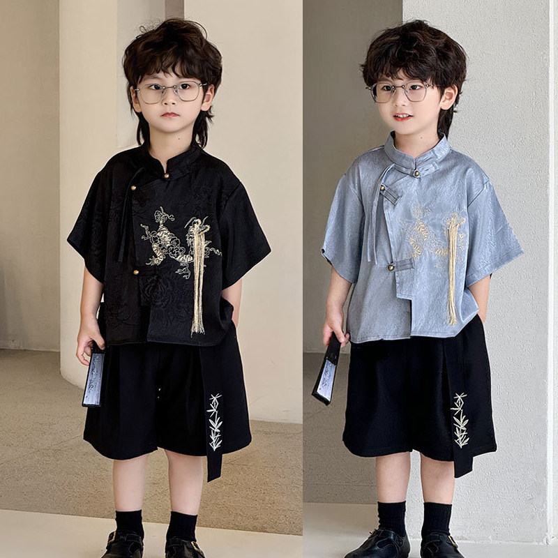 男童唐装夏季儿童汉服宝宝周岁礼服古装中式国潮中国风男孩演出服