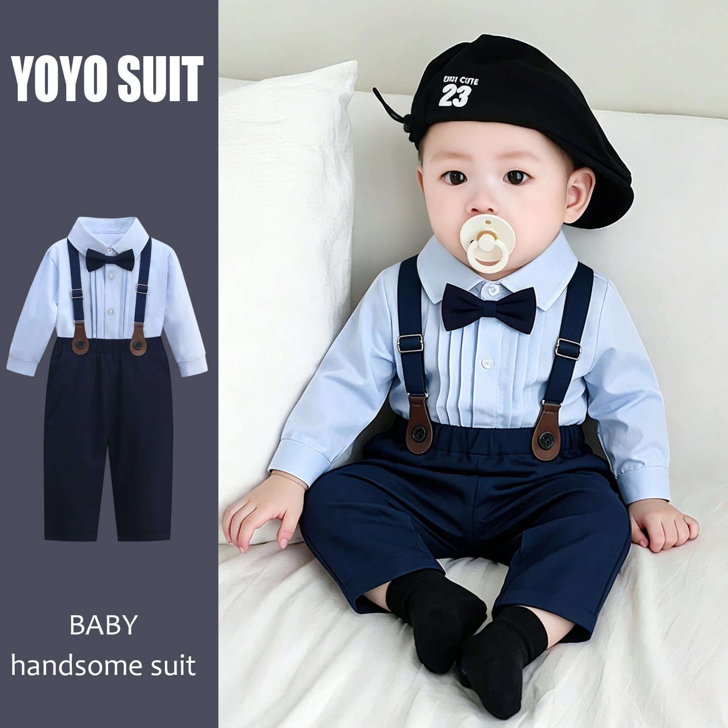 周岁生日男童纯棉礼服套装图片