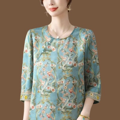 妈妈新中式圆领T恤2026新款