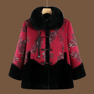 洋气妈妈冬装新中式国风中老年女装奶奶冬季仿皮草大衣加绒厚外套