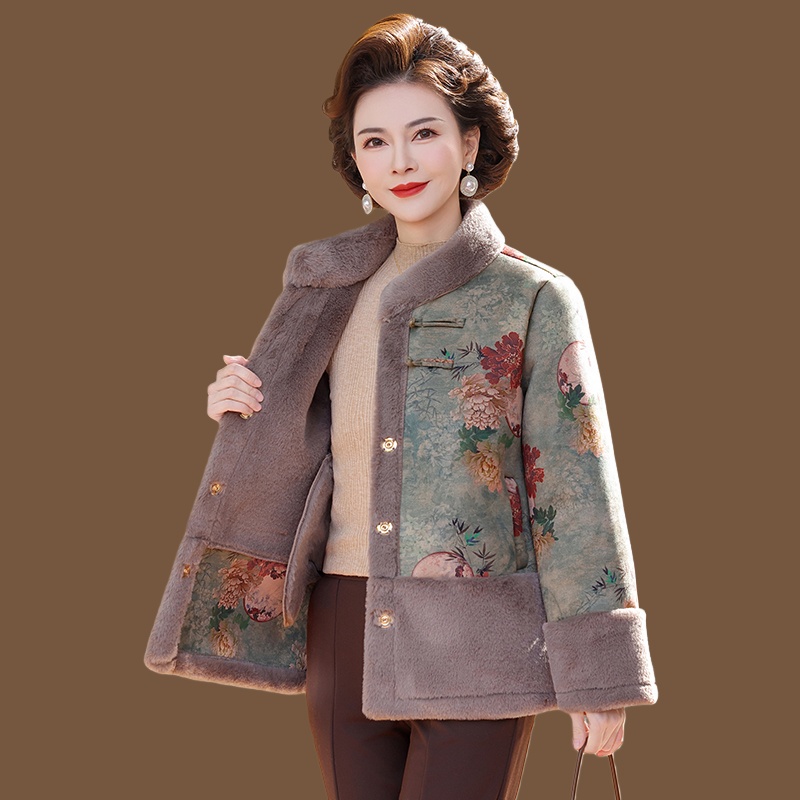 新中式妈妈冬装加绒外套洋气国风棉衣中老年人女保暖棉袄加厚棉服