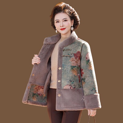 新中式妈妈冬装加绒外套洋气国风棉衣中老年人女保暖棉袄加厚棉服