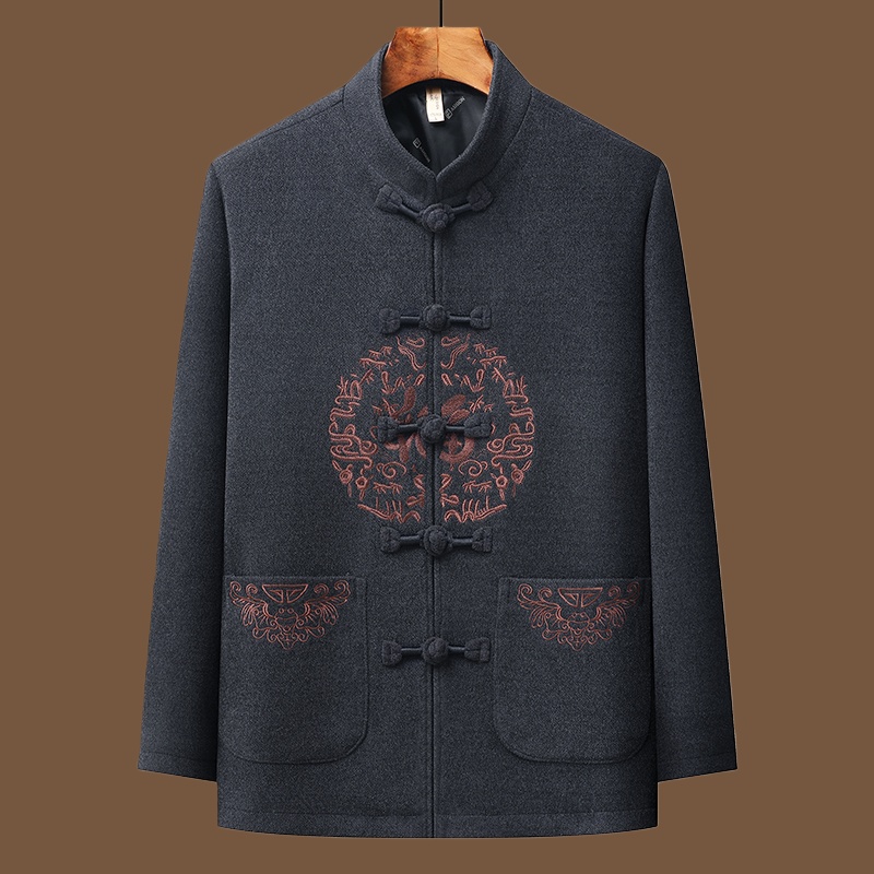 唐装男加绒保暖爸爸棉衣套装中老年中国风爷爷生日中山装汉服棉袄