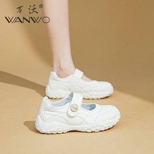 类2025夏季 平底休闲鞋 新款 妈妈玛丽珍浅口单鞋 小白鞋 WANWO万沃鞋