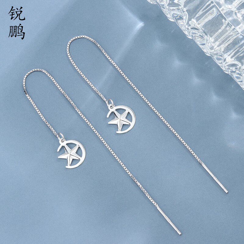 锐鹏s925通体纯银线流苏耳线耳环女长短款气质耳饰长款耳线养耳洞