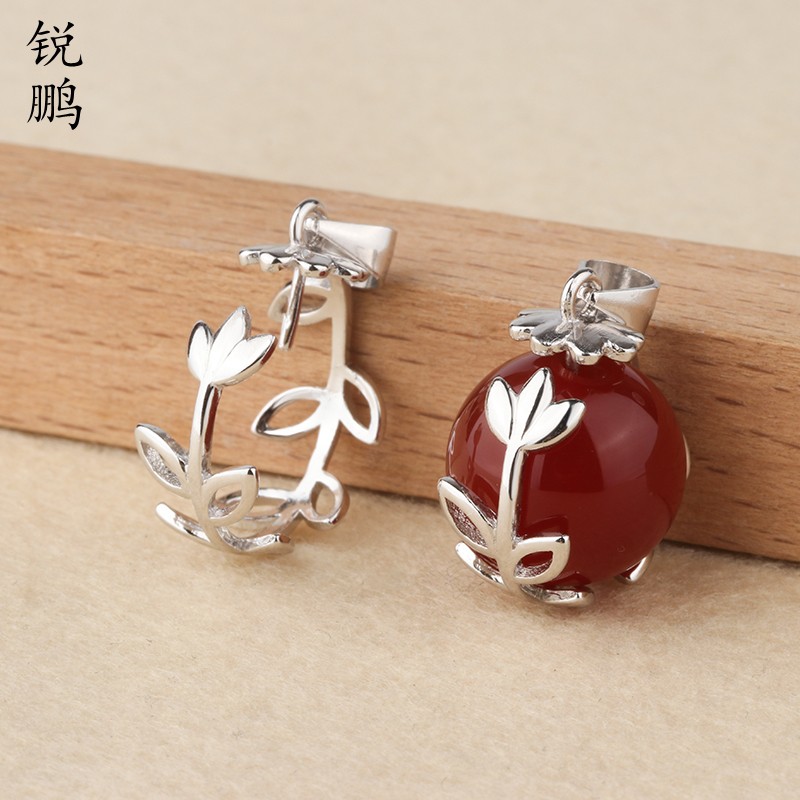 diys925珠托配件树叶子吊坠扣