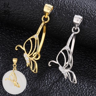 平安扣夹扣s925纯银镶嵌玉石银卡扣头吊坠卡扣吊坠DIY配件小吊坠