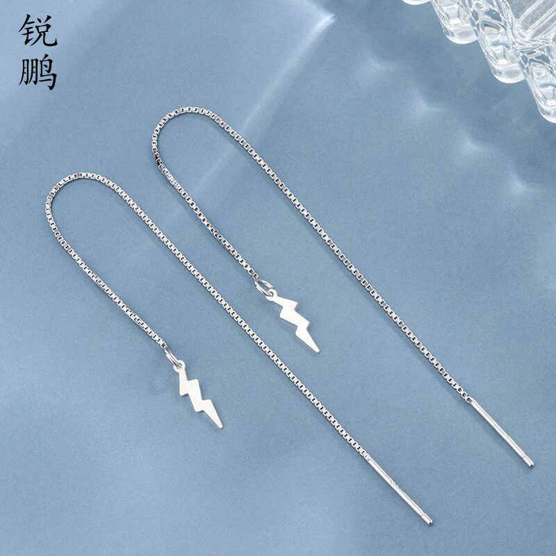 s925流苏气质耳坠线银线 耳环女纯银耳线长款耳钩银针耳饰长耳线