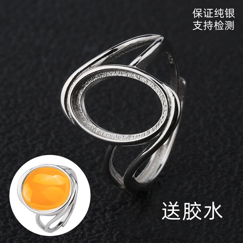 S925纯银戒指空托开口diy镶嵌戒指托女士旦形戒指托子可调节女戒