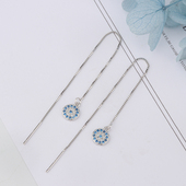 锐鹏S925纯银恶魔之眼耳线女款 简约气质时尚 百搭流苏耳饰耳坠耳钩