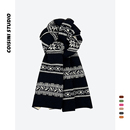 2025新款 费尔岛针织黑色双面围巾女冬保暖百搭雪花氛围感情侣围脖