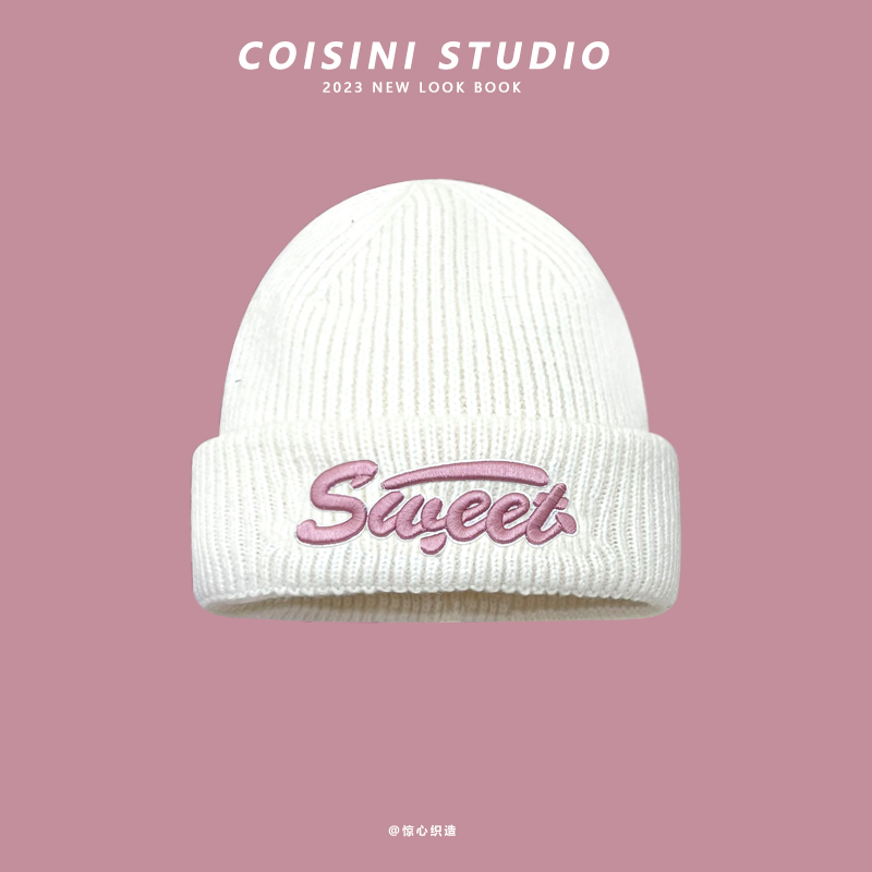 ins潮牌字母刺绣针织毛线帽子