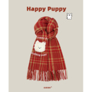 2025新款 可爱小狗字母刺绣格子仿羊绒围巾女秋冬保暖百搭红色围脖