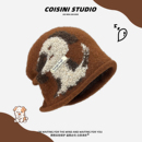 日系可爱卡通小狗针织堆堆帽子女生冬季 护耳显脸小大头围套套冷帽