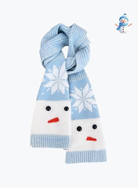 韩版冰岛雪人蓝色显白雪花围巾