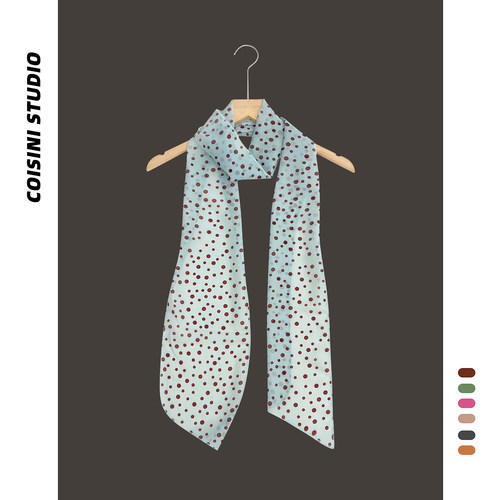 韩系小清新咖色波点长飘带丝巾