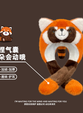 可爱小众小浣熊耳朵可动雷锋帽子