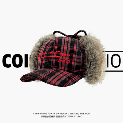 亚比复古时髦长毛保暖护耳棒球帽