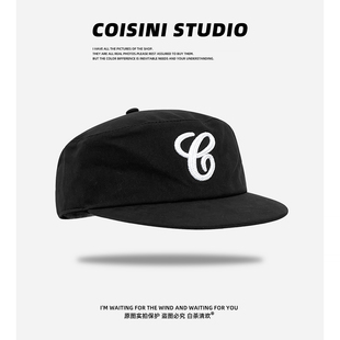 平顶复古立体字母刺绣鸭舌帽子女平檐百搭宽帽檐显脸小男款 棒球帽