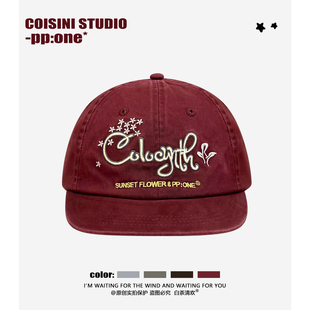 情侣街头潮流防晒小众 字母刺绣平檐鸭舌帽女夏季 韩版 ins博主同款