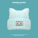 2025新款 日系可爱猫耳针织帽子女秋冬甜美加厚保暖护耳包头毛线帽