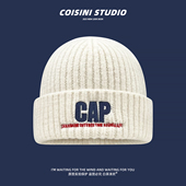 2025新款 字母刺绣针织帽子男女秋冬保暖百搭显脸小护耳毛线帽 韩版