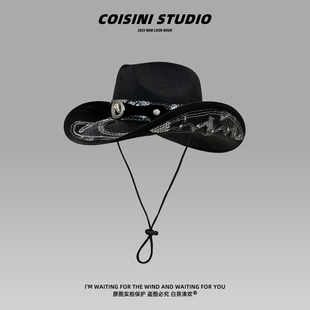 2025新款马头蛇皮纹草编西部牛仔帽男女户外休闲出游防晒遮阳帽