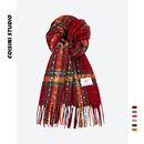 2025新款 韩系浆果星星圣诞红色格纹围巾女秋冬保暖百搭氛围感围脖