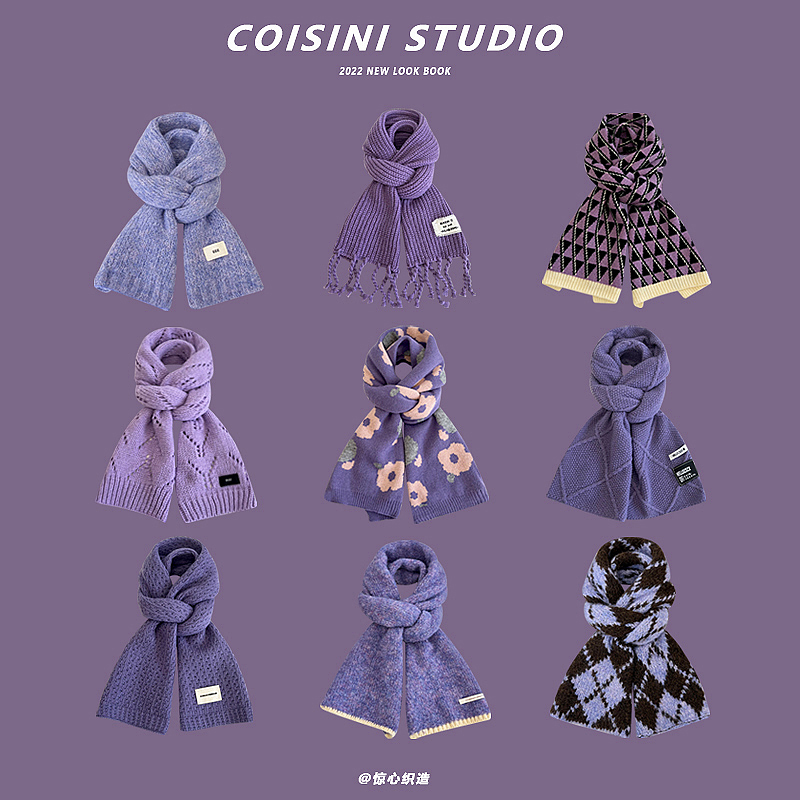 日系小清新花朵格子围巾冬季