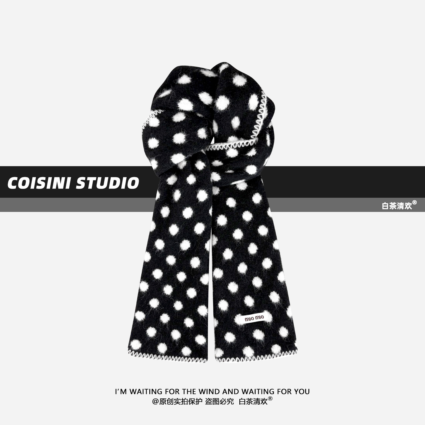 韩系ins风波点毛绒针织双面围巾女秋冬保暖百搭学生情侣款围脖潮