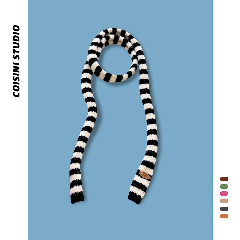 韩版黑白条纹长条细围巾秋冬