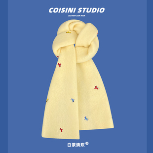 多巴胺韩版 保暖长方形情侣披肩围脖 小马刺绣针织围巾男女通用冬季