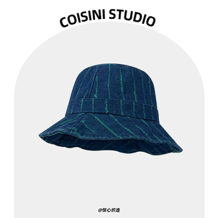 韩版 遮阳防晒盆帽百搭显脸小水桶帽 纯色线条牛仔渔夫帽女春夏季
