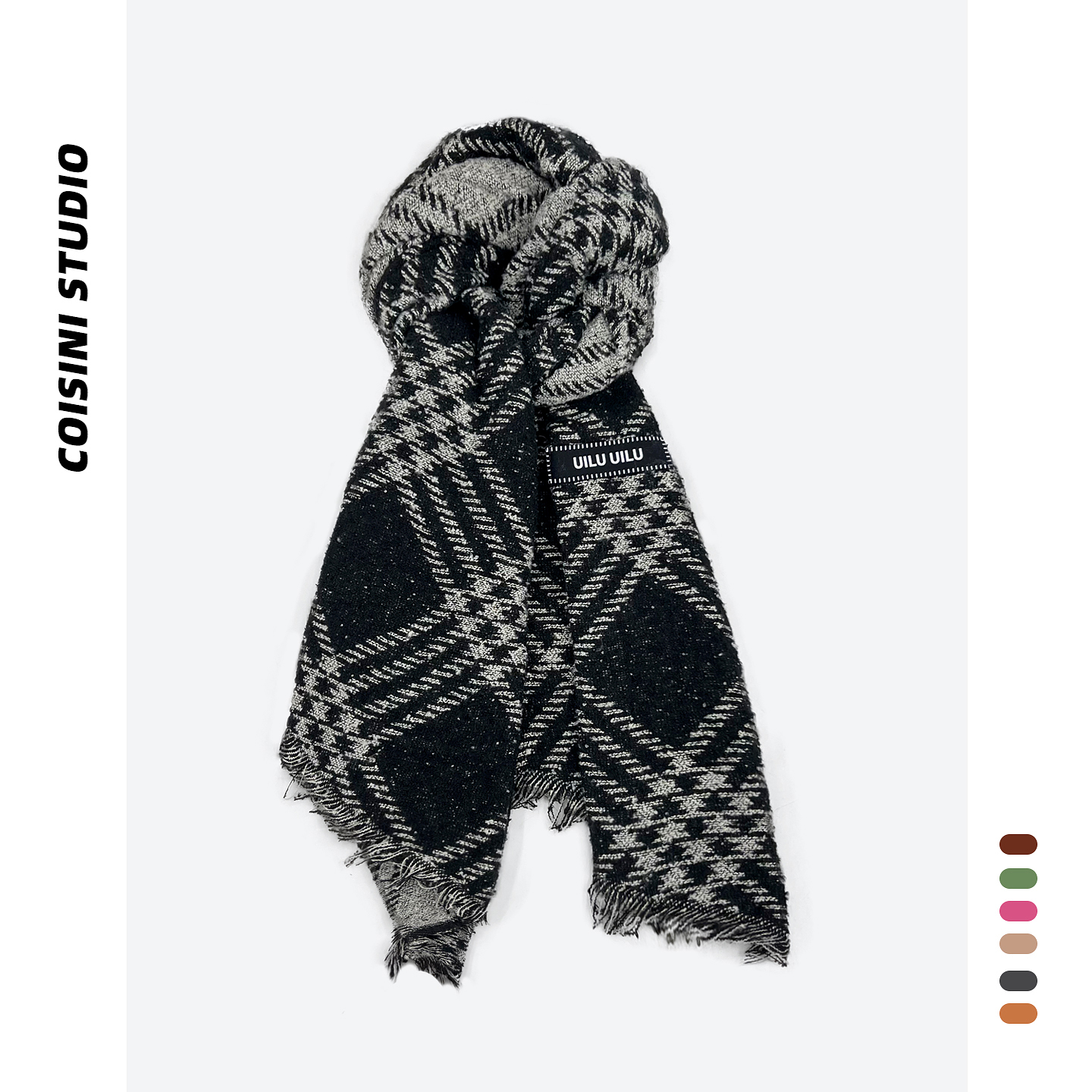 经典黑色格纹不规则围巾女秋冬季