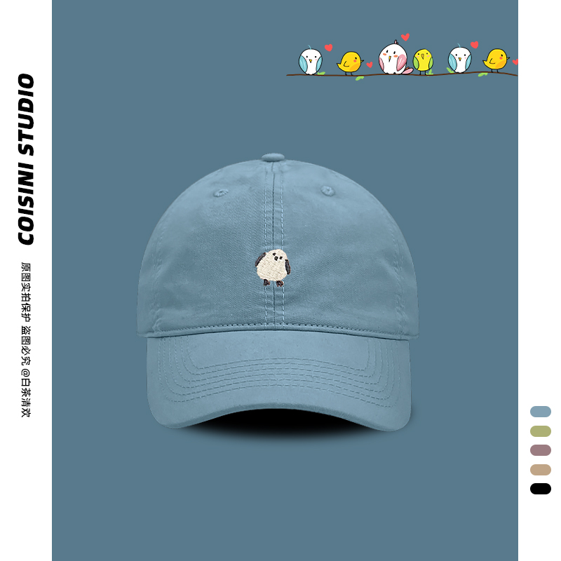 新款小鸟刺绣鸭舌帽子女生春夏