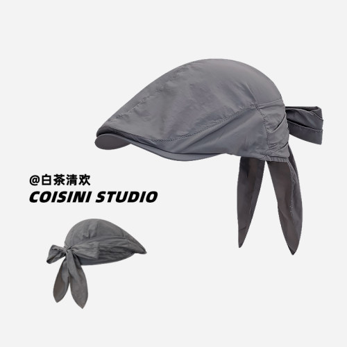 韩版设计师绑带蝴蝶结纯色前进帽