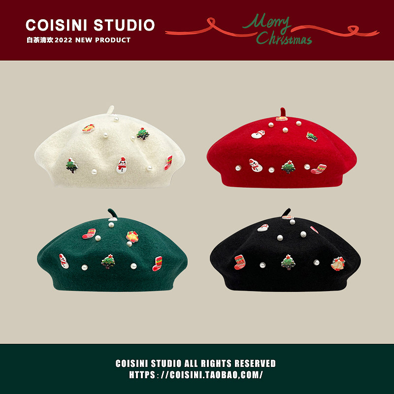 日系甜美圣诞雪人珍珠羊毛尼贝雷帽子女冬季保暖百搭学生画家帽潮,服饰配件/皮带/帽子/围巾,帽子,淘宝优惠券,粉丝福利购,淘宝优惠卷