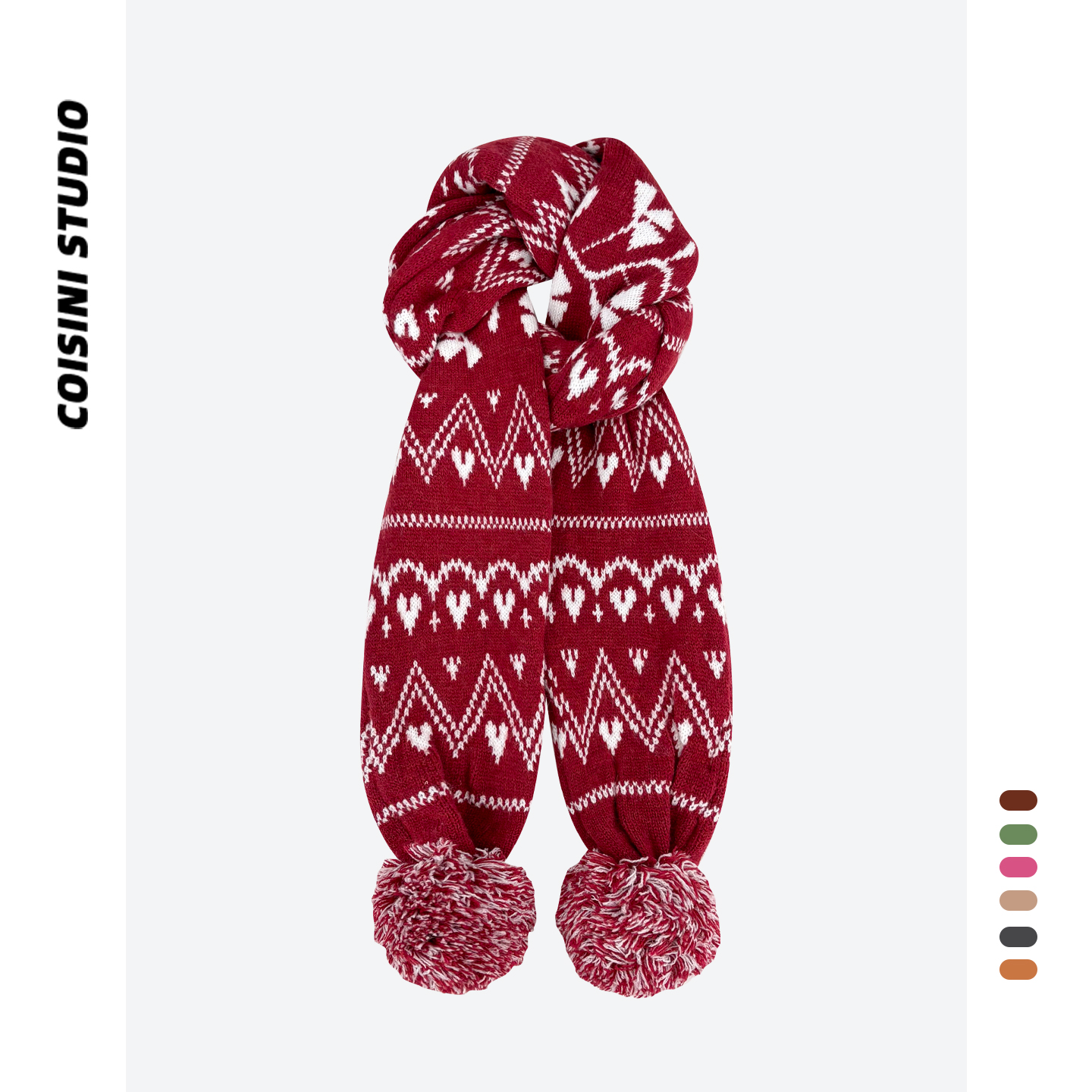 费尔岛风针织球球围巾女冬季加厚保暖毛球装饰红色情侣围脖氛围感