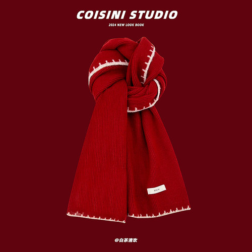 小香风圣诞雪夜红色围巾情侣秋冬