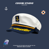 海军帽女生子英伦复古风白色辣妹水手帽拍照凹造型道具船长平顶帽