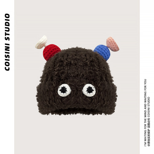 日系搞怪可爱女秋冬季针织包头帽