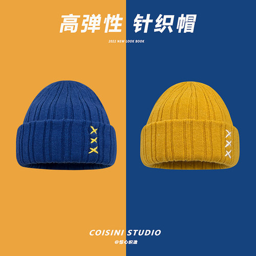 日系毛线帽XXX缝线女秋冬